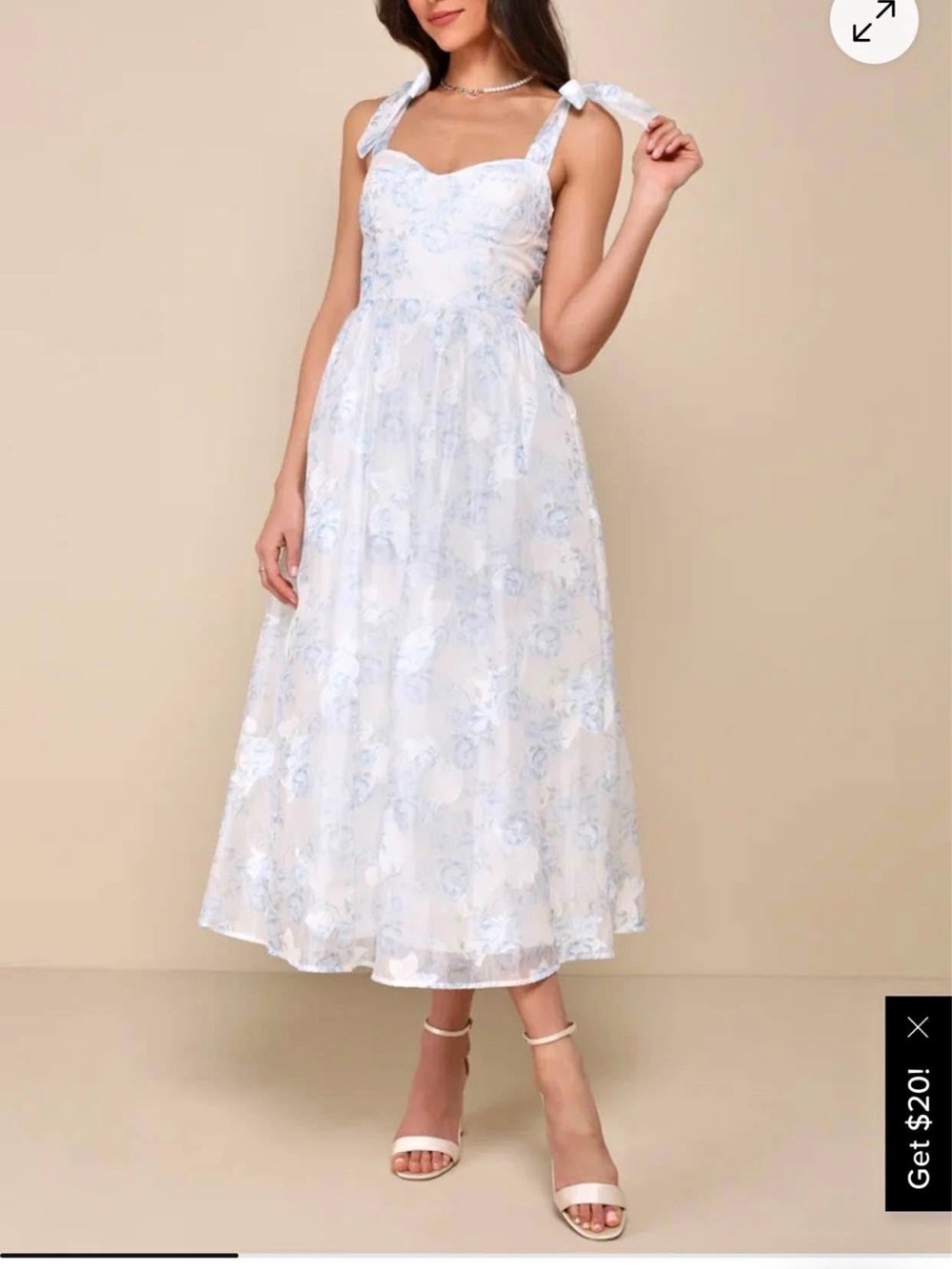 NWT Lulu's Pale Blue & White Floral Tie-Strap Midi Dress